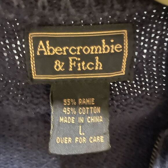 VTG Abercrombie & Fitch Women's L Navy Full Zip Sweater Fair Isle 90s 00s Y2K - Picture 3 of 4